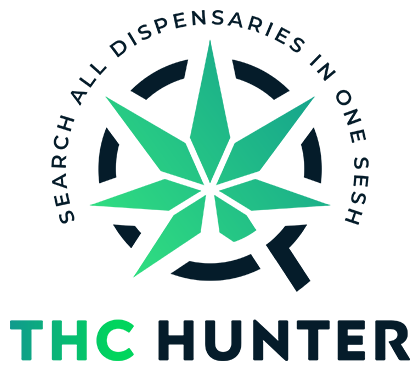 THC Hunter Logo - Search All Dispensaries in One Sesh - Magnifying glass and marijuana leaf